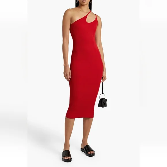 17. NWOT ENZA COSTA ONE SHOULDER CUTOUT RIBBED JERSEY MIDI DESS - Picture 4 of 7